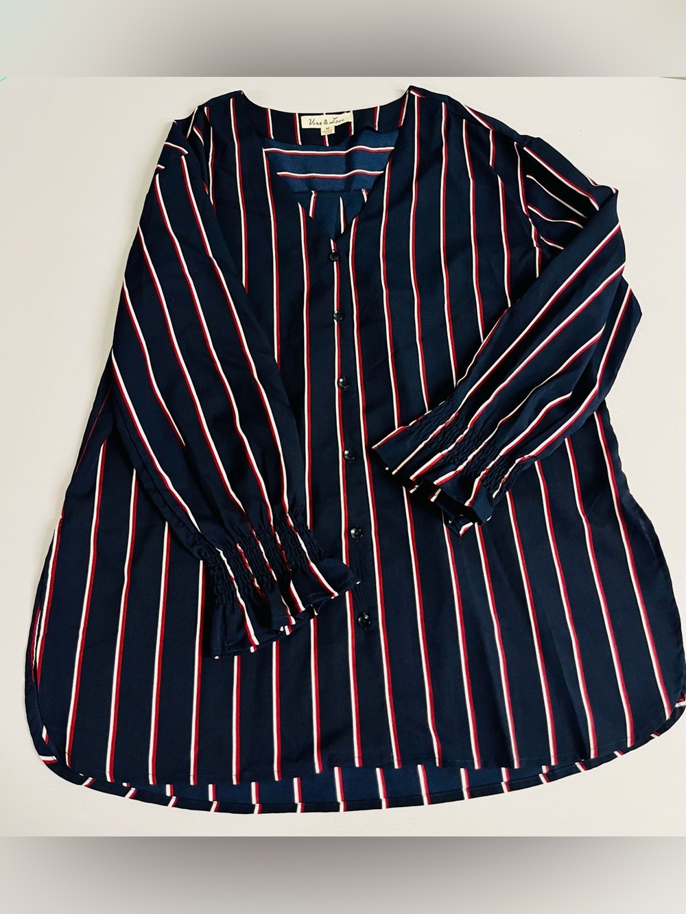 Brand New-Vine & Love Button-Down Red/Navy/White Striped Blouse